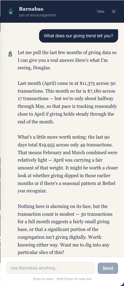 Barnabas conversation: How was giving this past Sunday compared to last month?
